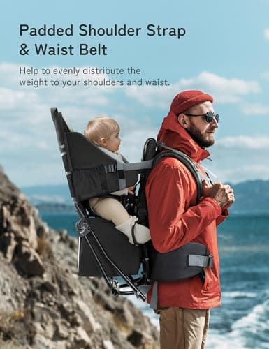 besrey Baby Backpack Carrier, Toddler Hiking Backpack with Safety 3-Height Seat, Adjustable Straps&Waist Belt, Foldable Frame Lightweight Large Capacity Child Carrier for Hiking (Black) — view 2