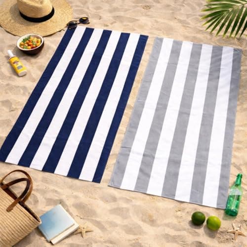Adore Home Cabana Microfibre Beach Towels 2 Pack 70x140cm - Navy/Grey — view 3