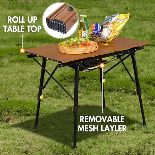 Portal Camping Tables That Fold up 90×53cm Picnic Table Folding Portable with Height Adjustable Legs Collapsible 3ft Aluminium Rollup Outdoor Lightweight Foldable for Beach Fishing Garden BBQ — view 4