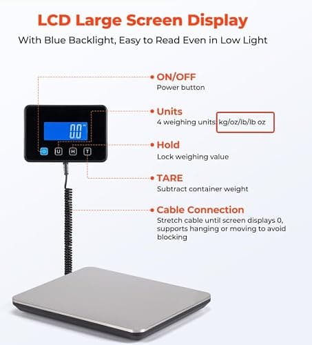 MUNBYN Shipping Scale, 200kg/440lb/1.8oz Digital Postal Scale for Packages with Hold/Tare Function, Backlit LCD, Battery & Cable Included, Postage Scale for Small Business,Packages,Luggage,Home Use — view 3