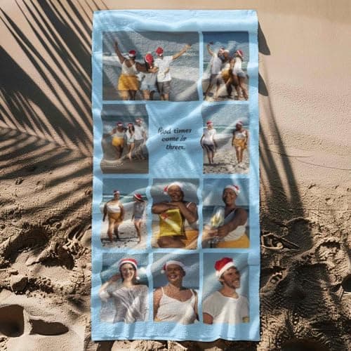 Print Maniacs Custom Personalised Beach Towel Photo Collage with Message Microfibre Large Quick Dry Lightweight Travel Towel Holiday Pool Gym Spa Gift — view 6