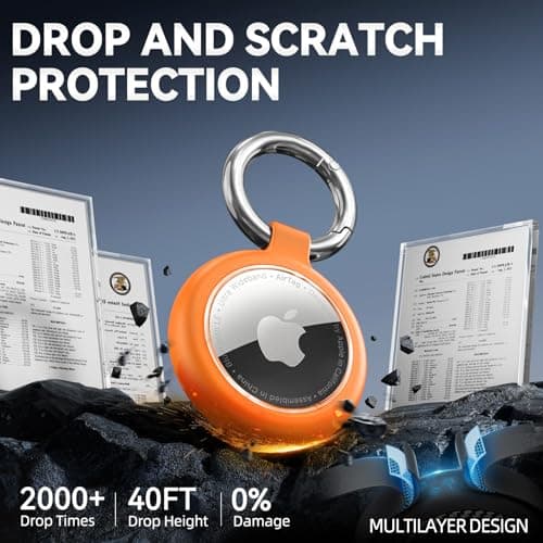 Inesore Holder for Apple AirTag, Waterproof Case & Carbon Fiber Look for Air Tag, Scratch Resistant Holder for Pet Collar, Luggage Tag and Keyring (Orange) — view 5