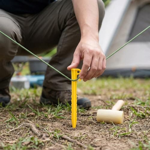 20 Pack Plastic Tent Pegs, Heavy Duty Spiral Ground Anchors for Hard Ground, Garden Pegs for Tents, Awnings and Camping Use with Hook Top for Secure Anchoring — view 3