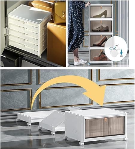 HYGRAD Shoe Storage Boxes Stackable Trainer Containers Shoe Organisation Boxes With Door On Wheels To Move around For Bedroom 2/3/4/5/6 Layers (6 Tier) — view 3