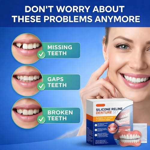 Soft Adjustable Silicone Dentures Teeth Top and Bottom, False Teeth Set Full Dentures, Comfortable Reline Denture Kit, Natural-Looking Functional Temporary Tooth Filling Repair, Functional Dentures — view 5