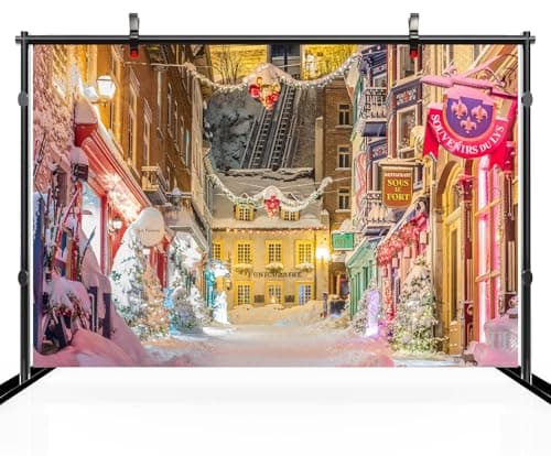 CHNBGPRO 1.5x1m Christmas Street Backdrop Europe Snowy Street Shop Christmas Trees Balls Background New Year Xmas Eve European Travel Birthday Party Decoration Portrait Photo Studio Booth Props — view 3