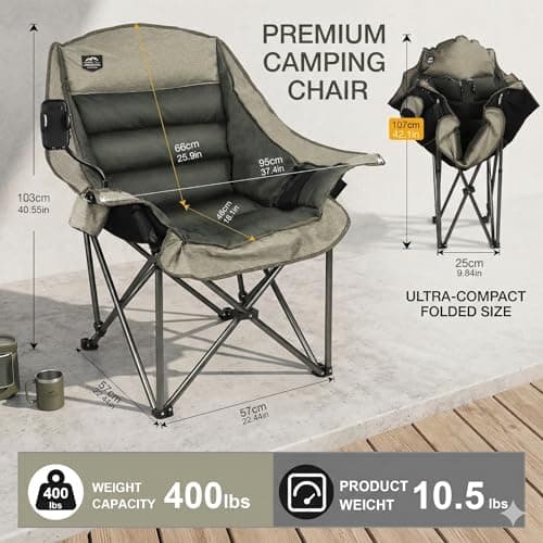 LANMOUNTAIN Oversized XL Folding Camping Chair, Heavy-Duty Support 400Lbs, Comfortable Adult Chair with Cup Holder, Phone Holder, Carry Bag, Perfect for Outdoor Activities (Brown) — view 3