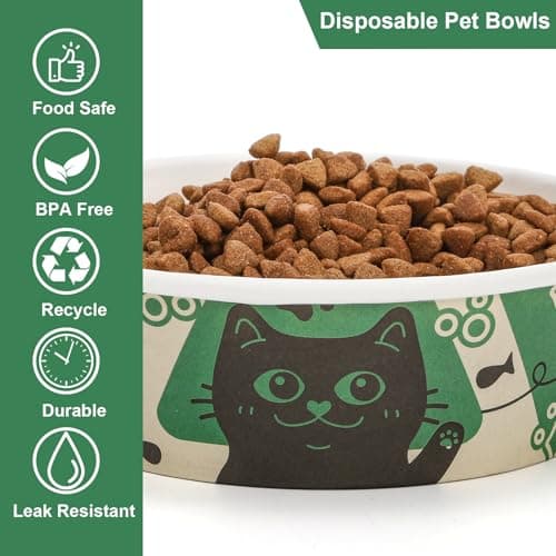 SOUJOY 40 Pcs Disposable Cat Food Bowls, 16 oz Paper Travel Pet Feeding Bowls, Cute Print Design Food Dishes for Small Dog Puppy, Suitable for Dry and Wet Food or Water — view 4
