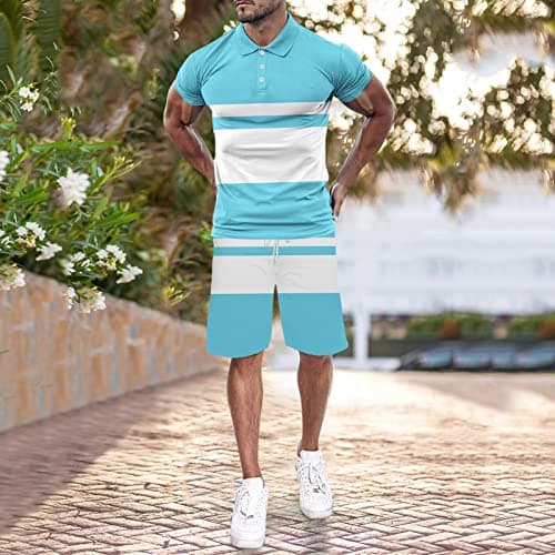 Mens Hawaiian Shirts and Shorts Set Sportswear Short Sleeve Outfit Track Suits Men Set Trousers Two-Piece Outfits for Men Sweat Outfit Sets Loungewear for Travel — view 2