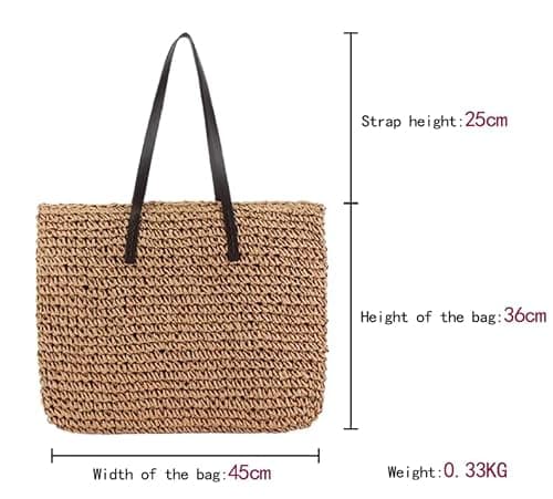 Large Straw Woven Summer Beach/Shopper Tote Handbag (Brown) — view 3