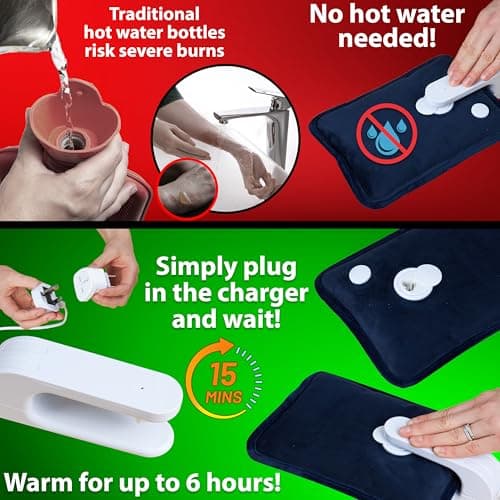Rechargeable Electric Hot Water Bottle Heat Pad 6 Hour Warmth Temperature Control Detachable Lead Cosy Bed Warmer Hand Warmer Pouch Gifts (Navy) — view 5