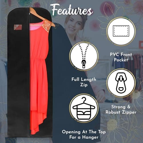 Wedcova Dress Bag | Hanging Garment Bags | Full Length Travel Covers | Wedding Long Clothes Storage Cover with Zipper for Women | 72 Inch (182cm) | Pack of 1 | Black — view 4