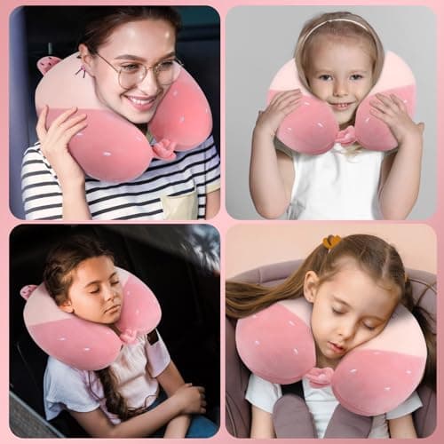 Fentar Neck Pillow for Travel, Pink Cute Memory Foam Kids Travel Pillow — view 5