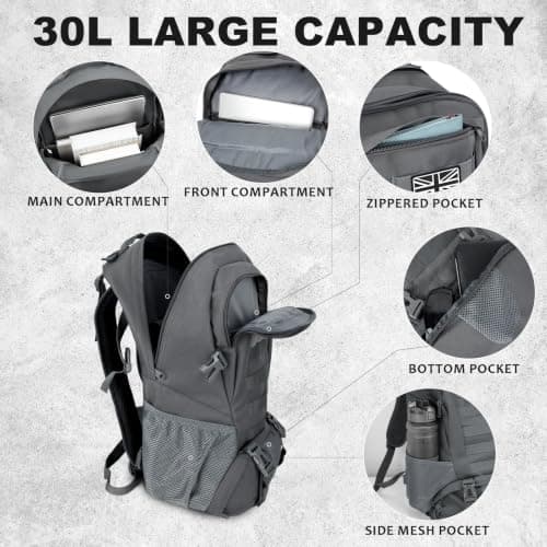 Jueachy Military Tactical Backpack 30L Water Resistant Rucksack for Men — view 6