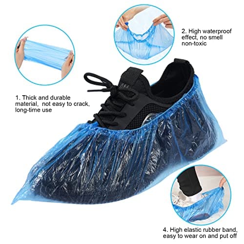 flintronic 40PCS PE Plastic Shoe Covers, Disposable Shoe Covers, Eco-Friendly Shoe Covers, Waterproof Non-slip Dust Covers, Suitable for Keeping Shoes/Floors/Carpets Clean and Tidy-20 Pairs/Blue — view 4