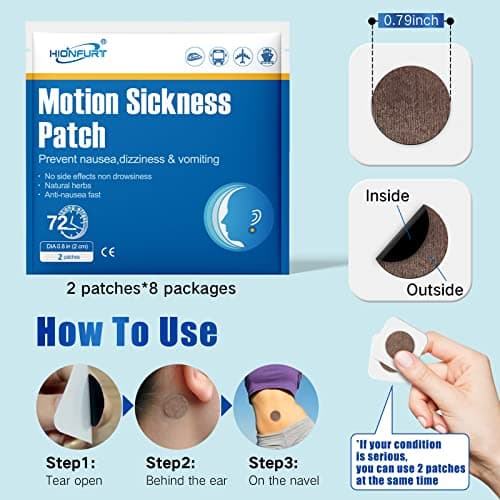 Hionfurt Motion Sickness Patches, 16 Patches for Car, Sea and Air Travel — view 3