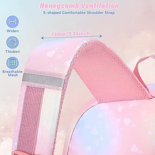 Aedcbaide School Bags for Girls with Stationery Set, Refrigerator Door Kids Backpack Rucksack for Primary School, Lightweight Pink School Bag for 8-10 Years Old (Girls, Pink) — view 4