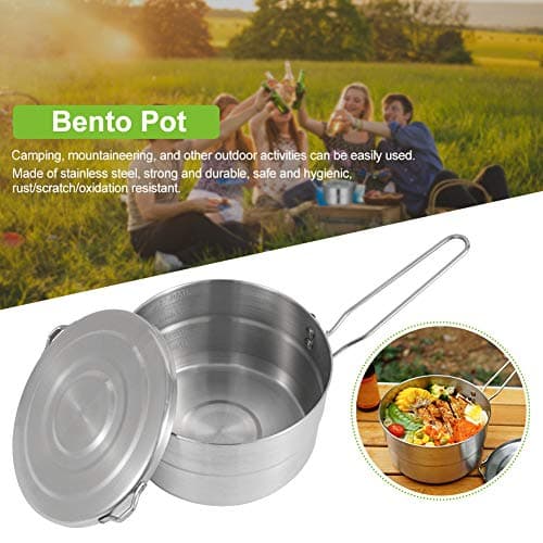 MOVKZACV Stainless Steel Camping Cook Pot with Lid and Foldable Handle 1.5L Large Capacity Bento Pot Outdoor Cookware for Camping, Hiking, Picnic — view 5