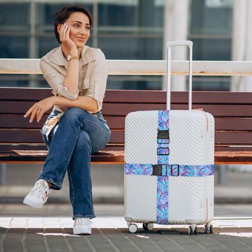 MOTONG 2 PCS Luggage Straps,200 CM Adjustable Suitcase Straps Personalised Luggage Straps Suitcases Heavy Duty Suitcase Belts Thickened Luggage Belt with Quick Release Buckle Blue — view 2