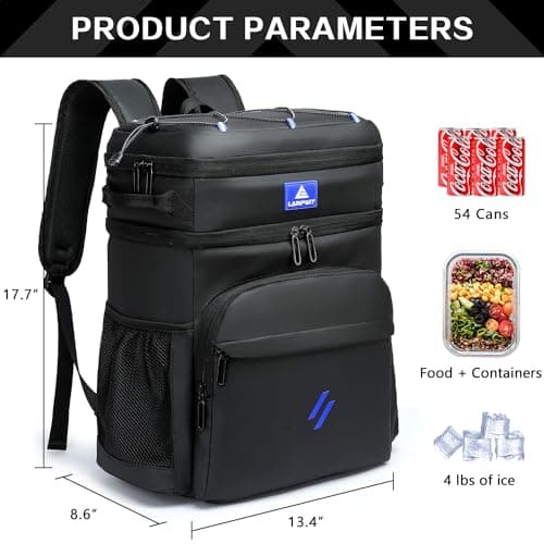 Laripwit Cooler Backpack 54 Cans Insulated Cool Bag Rucksack PU Leather Leak-Proof Picnic Backpack for Men Women - Perfect Large Tactical Backpack Cooler Bag for Camping, Lunch, Beach, Upgraded Black — view 5
