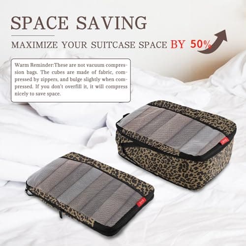 U+U Compression Packing Cubes, Travel Organizers for Suitcases, Leopard, 6 Set, 6 Set — view 3