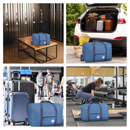for Airlines Large Cabin Bag Foldable Travel Duffel Bag Holdall Tote Carry on Luggage Overnight for Women and Men 40L (Thick Series Navy Blue) — view 5