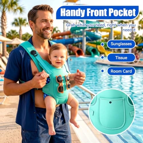 Neoprene Water Baby Carrier for Newborn to Toddler with Phone Case, Green — view 5