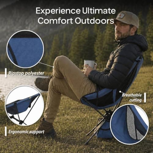Indigo Blue Folding Camping Chair - Lightweight Canvas Packaway Seat — view 4