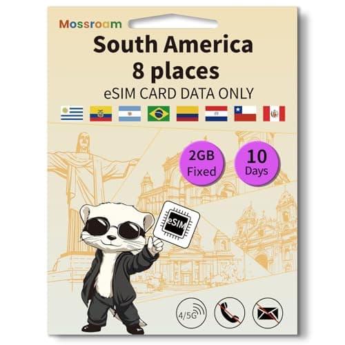 eSIM for 8 countries in South America Internationa Travel,4/5G LTE Prepaid 10 Days Plan,2GB Daily Data Only