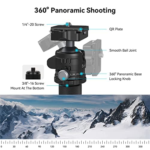 SMALLRIG 52" Carbon Fiber Camera Tripod, Lightweight Travel Tripod Monopod with 360° Ball Head and Quick Release Plate for DSLR, Load up to 26.5 lbs/12 kg, AP-10-4060 — view 4