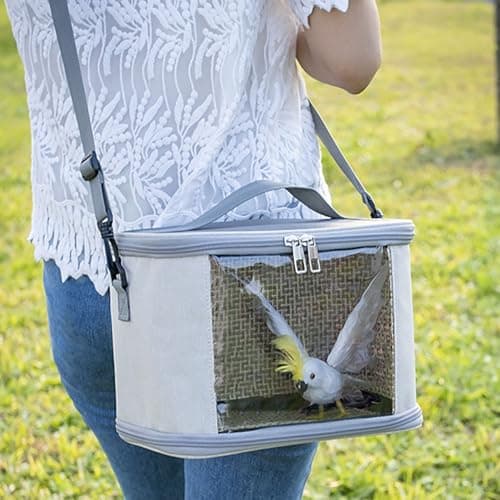 Haimusan Bird Carrier Bag Bird Travel Cage, Indestructible Stainless Steel Mesh Backpack for Parrot, Portable Bird Travel Bag, Pet Transparent Breathable Travel Cage (Grey) — view 2