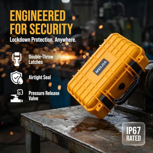 MEIJIA IP67 Waterproof Hard Protective Case,Compact Hard Camera Case,Small Hard Case with Customizable Foam, Fit Use of Drones,Camera,Lens (Yellow, 11.65x8.35x3.78inches) — view 4