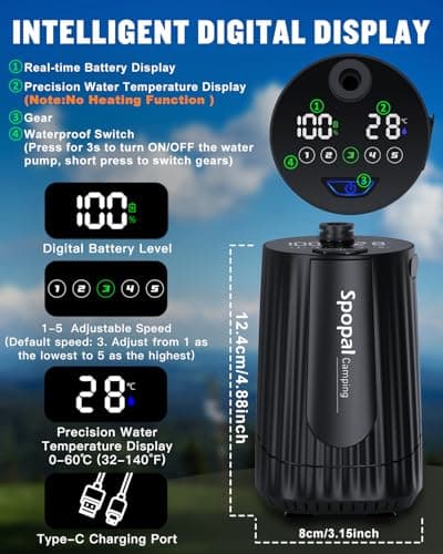 Spopal Portable Camping Shower Kit, 10000mAh Pump with 20L Water Tank — view 6