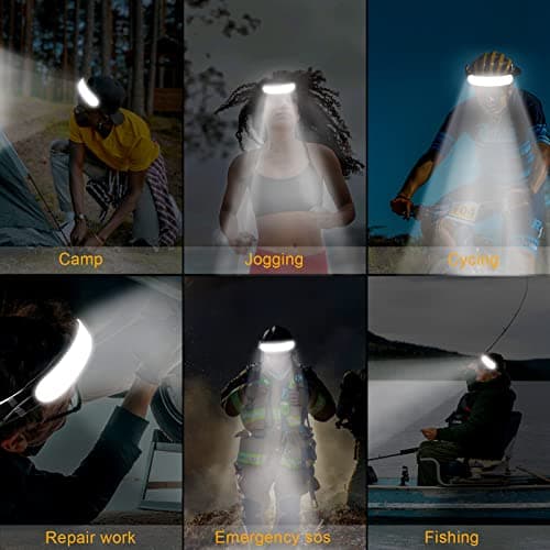 POKISEED 1500 Lumens Rechargeable Head Torch with 230° Wide Beam, 3 Brightness Modes, IPX6 Waterproof LED Headlamp for Running, Camping, Fishing, Hard Hat Work — view 5