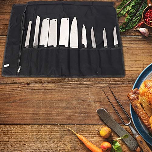 QEES Chefs Knife Roll Bag 11 Slots, Heavy Duty Waxed Canvas Knife Bag, Waterproof Knife Case for Camping, Hiking, Multi-function Tool Roll Bag (Black) — view 6