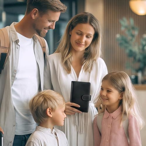 Glamoreal Passport Holder for Travel Family, Genuine Leather Passport Wallet with AirTag Slot, RFID Blocking Travel Document Organizer for Women & Men, Airport Essentials, Family Travel Gift (Black) — view 6