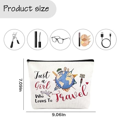 Travel Makeup Bag Gifts for Travellers Best Friend Birthday Christmas Gifts for Travelling Travel Toiletry Bag for Girls Women Just A Girl Who Loves to Travel Bag Pouch for Daughter Sister — view 2