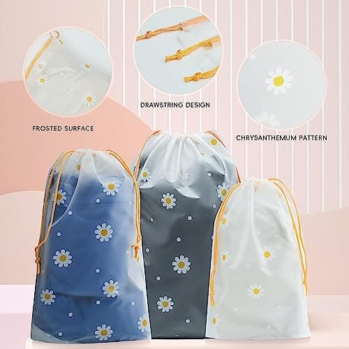 15PCS Resealable Storage Bags for Travel, Waterproof Drawstring Shoe Bags — view 3