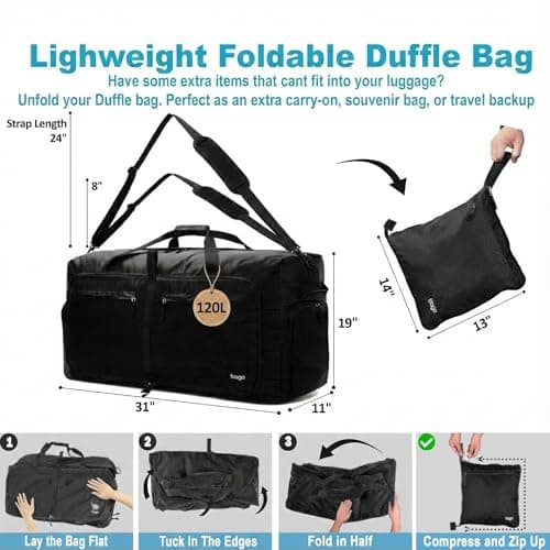 Bago 40L 60L 80L 100L 120L 140L Duffel Bags for Traveling – Durable Lightweight Waterproof Foldable Duffle Bag for Travel with Shoe Compartment, Packable Collapsible Overnight Bag for Men & Women, All — view 3