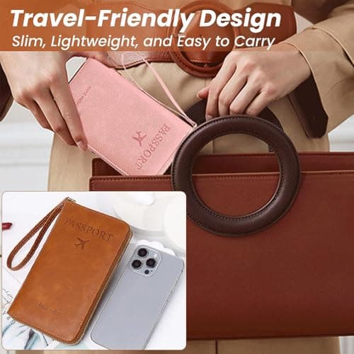 Passport Holder,RFID Travel Wallet,Multi-Functional RFID Passport Wallet,Passport Holder for Travel Holiday Essentials,Multi Functional Card Folder for Travel Women and Men Accessories (Pink) — view 3