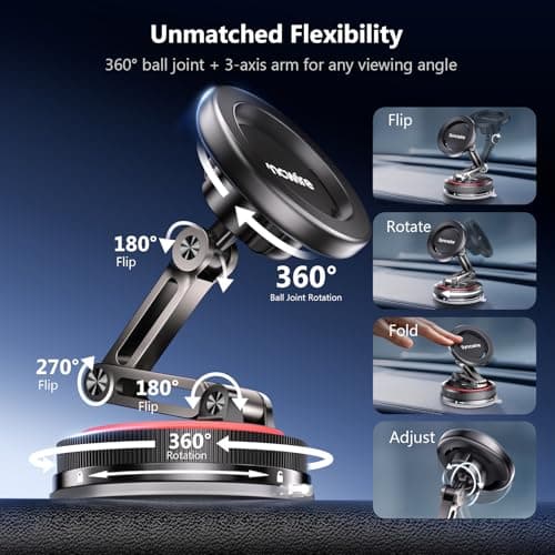 SYNCWIRE for MagSafe Car Mount [3-Axis] Nano Adhesive Gel + Strong Suction Cup Magnetic Phone Holder for Dashboard & Windscreen, 360° Rotatable for iPhone 17 16 15 14 13 12, Samsung, Matte Black — view 5