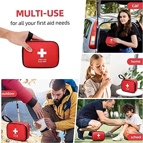 HONYAO First Aid Kit 90 Pcs, Small Travel First-Aid Bag, Mini Compact Survival Kit for Travel Car Home Workplace Kids Camping Hiking Motorbike Holiday, Red — view 4