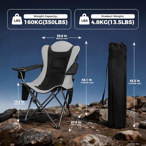 OUTSIDER Heated Camping Chair High Back Heavy Duty 3-Step Adjustment Outdoor Folding Chair with Luxury Padded Seat, Cup Holder, Carry Bag for Camping Fishing Patio（Battery NOT included 1pc — view 2
