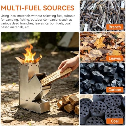 Camping Rocket Stove, Portable Camping Stoves Stainless Steel Wood Burning Grill Detachable Grill with Storage Bag for Outdoor Hiking BBQ — view 3