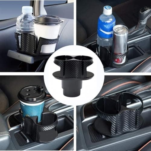 2-in-1 Car Cup Holder Expander with Adjustable Base 64-95mm, Dual Drink Adapter with Anti-Slip Clamps for Travel Mugs, Carbon Fibre Finish Beverage Stand — view 4