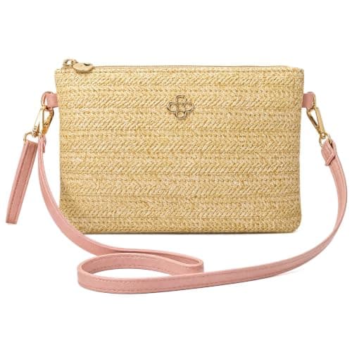 KIPTVO Straw Crossbody Bag for Women, Woven Small Beach Purse with Adjustable Strap, Summer Handmade Zipper Shoulder Bag for Holiday Travel, Bohemian Beige Casual Tote for Vacation Daily Use
