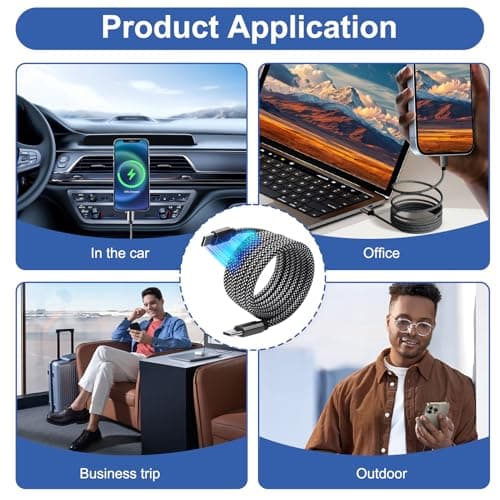 Magnetic USB C Cable 60W, Coiled USB-C to USB-C Retractable Nylon 1M — view 6