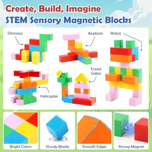 Dreamon Mini Magnetic Blocks 52PCS Travel Magnetic Building Blocks for Kids with Tin Box Magnet Cubes Montessori STEM Toy Toddlers Boys Girls Gifts Aged 3 4 5 6 Years Old — view 3