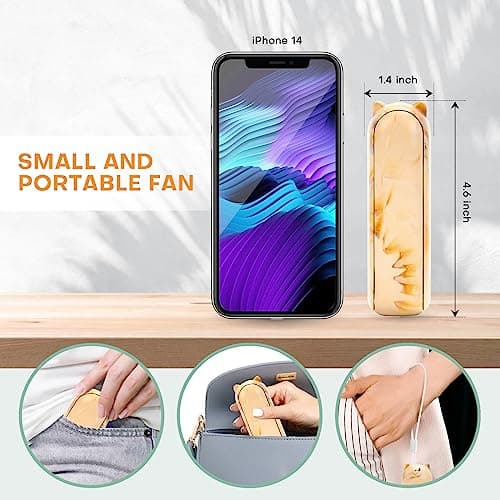 OHLGT Mini Fan Handheld, 3 Speeds Rechargeable Quiet Mini Handheld Fan[9-15 Working Hours], Portable USB Small Pocket Fan, Personal Fan with Power Bank for Travel, Outdoor or Indoor Orange (HZ001) — view 5