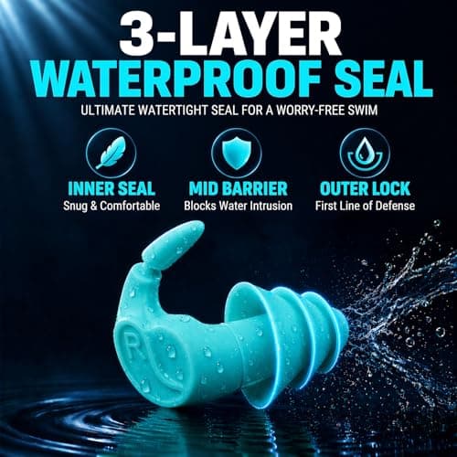Waterproof Swim Earplugs for Adults - 4 Pairs Waterproof Silicone Ear Plugs with Removable Cord, Two Wearing Styles, Attaches to Goggles, Reusable for Pool, Surfing — view 4